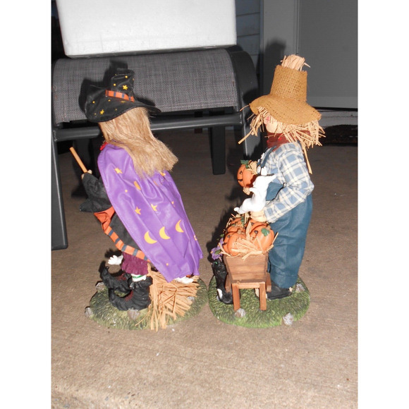 Halloween Scarecrow & Witch 13" Fabric Mache Figurines Pumpkins Ghosts Box - Picture 9 of 9